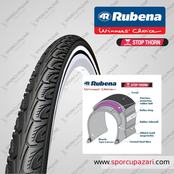PAIR 700c - 40 622 - 42 RUBENA FLASH V66 STOP THORN PUNCTURE TYRES 3mm LINING