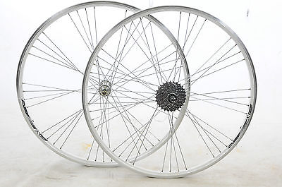 PAIR 700c WHEELS DEEP SECTION 9 x 4 SPOKE WHITE 622 x 19 SHIMANO CT90