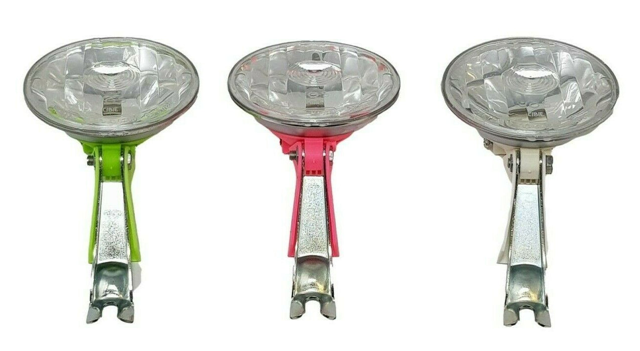 FRONT BIKE HALOGEN DYNAMO REPLACEMENT LIGHT WITH BRACKET IN GREEN PINK OR WHITE