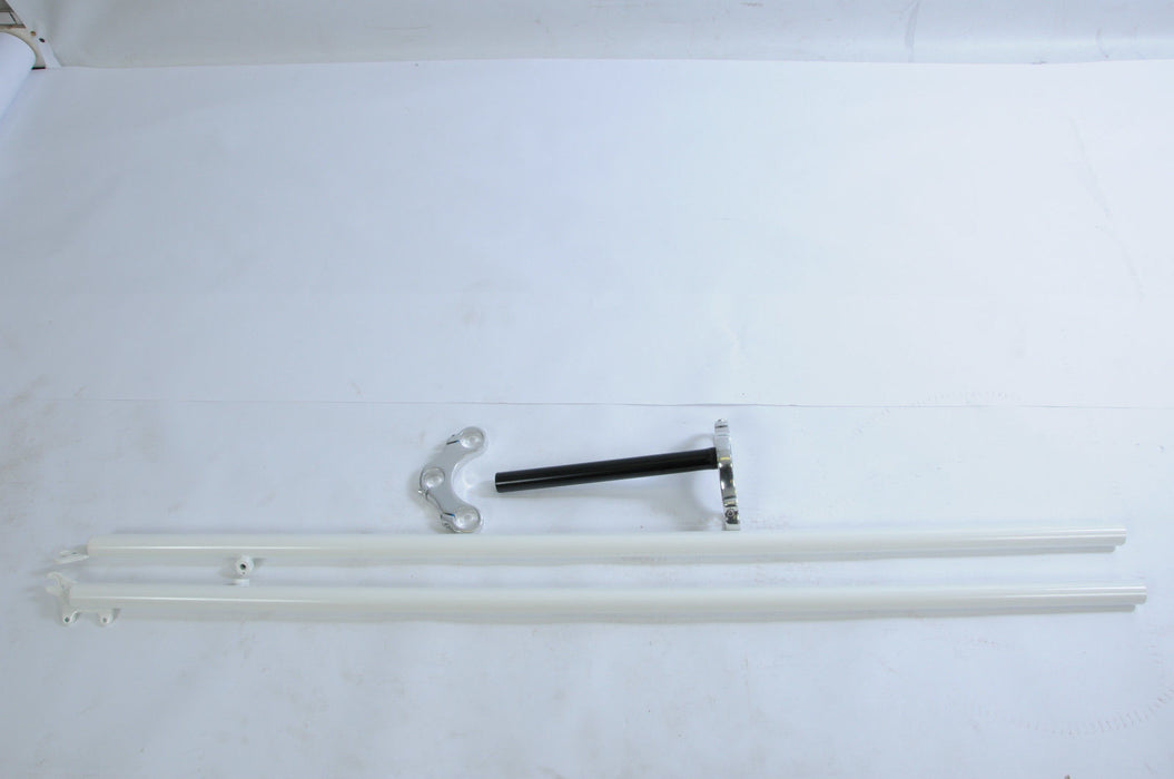 HUGE 55” LONG TRIPLE CLAMP LOWRIDER DRAGSTER DIY FORKS 1 1-8” DISC-V-BRAKE WHITE