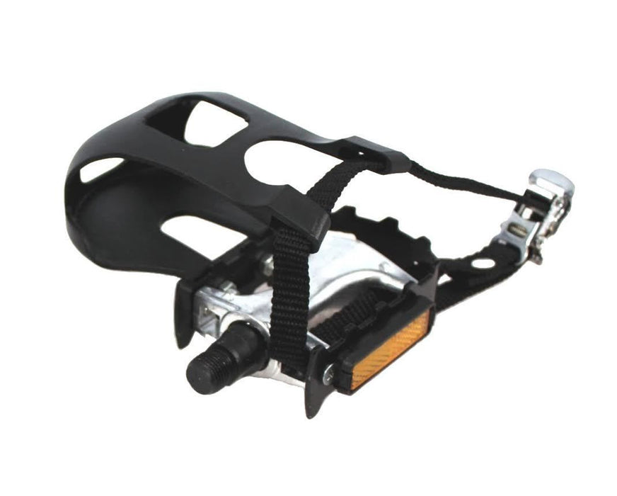 PAIR ALLOY MTB PEDALS WITH TOE CLIPS & STRAPS SUIT ALL CYCLES >> 75% OFF RRP