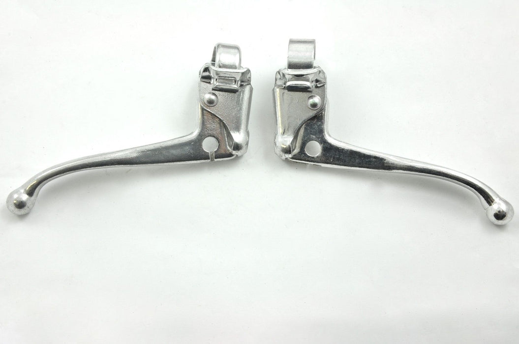 PAIR TRADITIONAL BIKE BRAKE LEVERS POLISHED ALLOY FOR BICYCLE CABLE BRAKES NOS