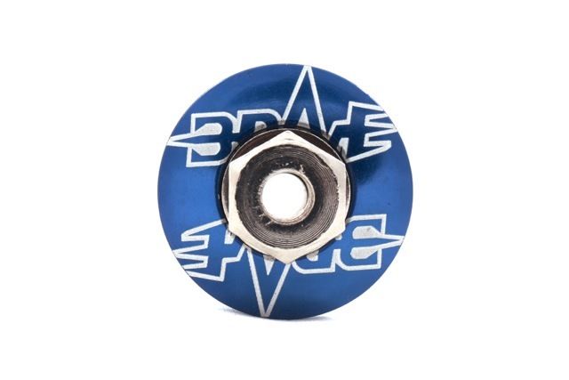 28.6mm BRAVE MACHINE ALLOY A-HEAD CAP & DOUBLE STAR WASHER SET ANODISED BLUE NEW