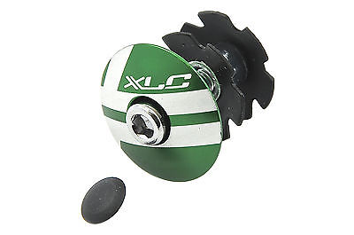 XLC 25.4mm ALLOY A HEAD CAP & STAR WASHER IN ANODISED GREEN WITH XLC LOGO