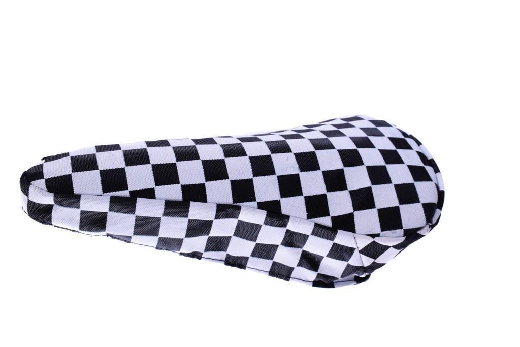 BLACK & WHITE CHEQUERED BIKE SEAT COVER RETRO SUIT BMX, MTB OR ANY CYCLE SADDLE