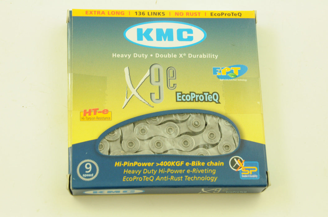 KMC X9E EPT 9 SPEED ECO PROTEQ HEAVY BIKE DUTY CHAIN 1-2” x 3-32” 136 LINK SILVE
