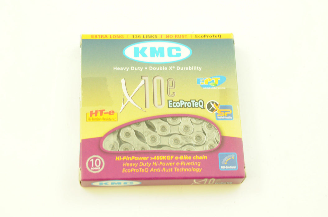KMC X10E EPT 10 SPEED ECOPROTEQ HEAVY DUTY CHAIN 1-2” X 11-128” 136 LINK SILVER