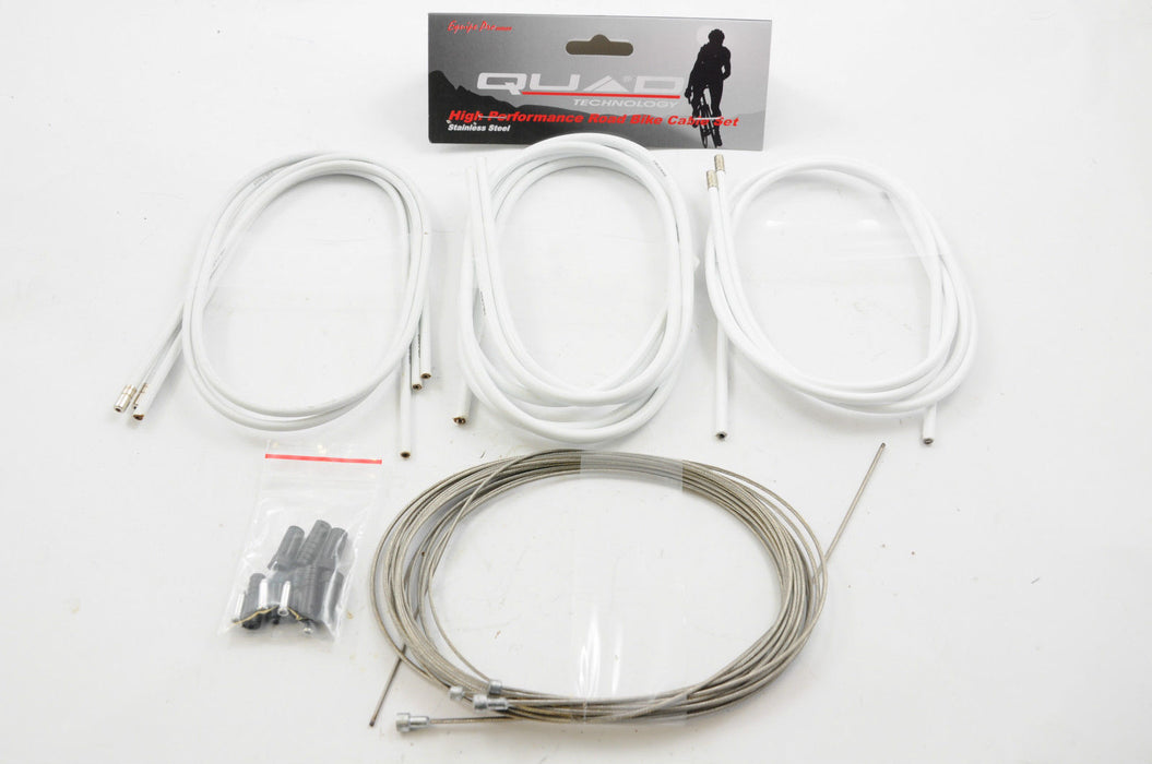 RACING BIKE - FIXIE STAINLESS STEEL BRAKE & GEAR CABLE SET WHITE QUAD 50% OFF