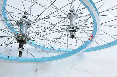 PAIR 24” BLUE RIM MTB WHEELS FROM RALEIGH CHIC 24 x 1.75 ALLOY SUITS 5-6 SPEED