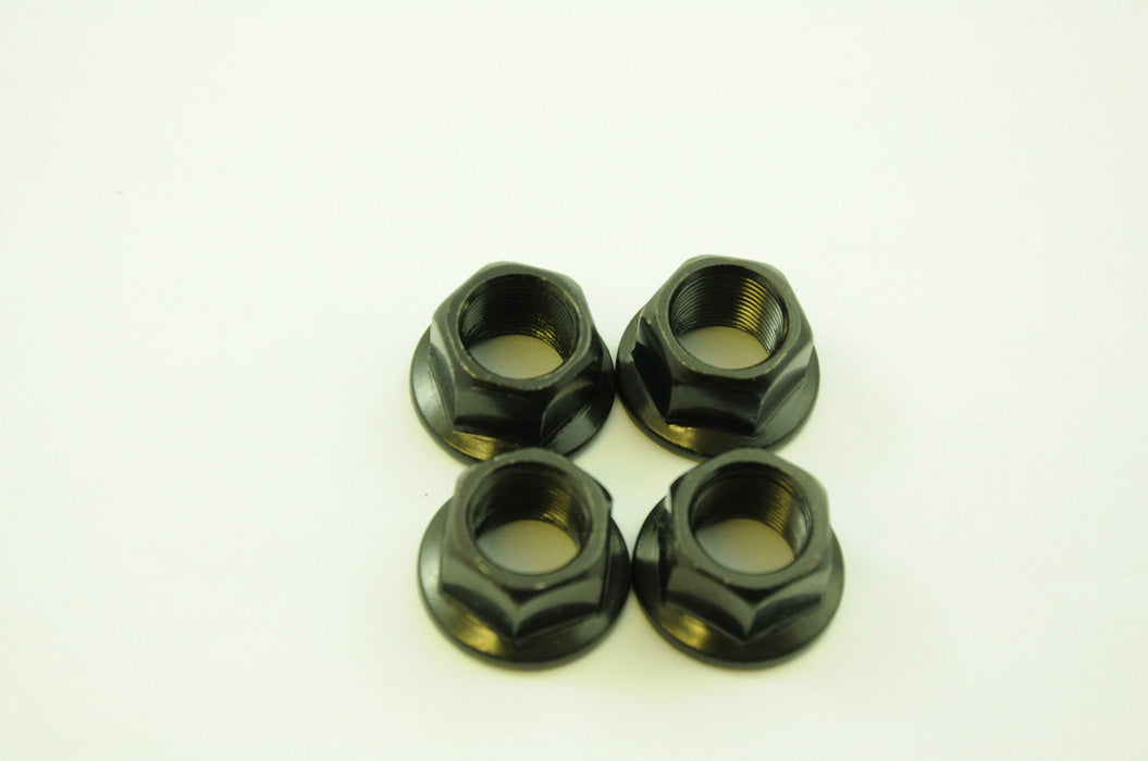 BMX FREESTYLE 14mm AXLE SPINDLE WHEEL NUTS SET OF 4 TWO PAIR FLANGED NUTS BLACK