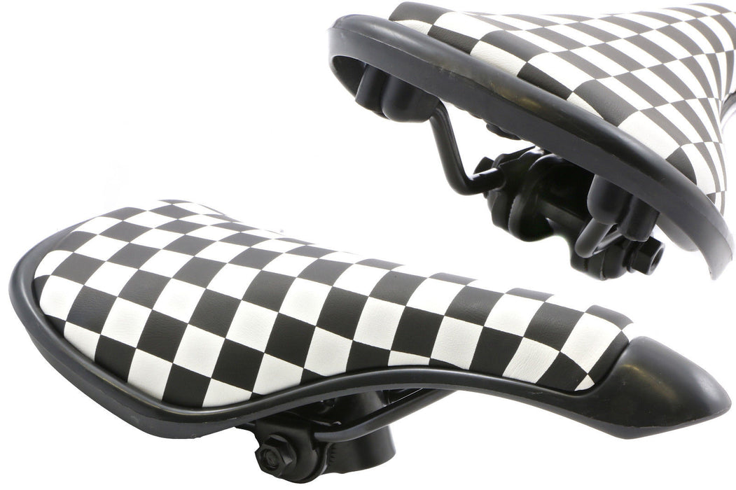 BLACK WHITE CHEQUERED BMX SADDLE 80 s RETRO OLD SCHOOL BMX LARGE SIZE SA9619