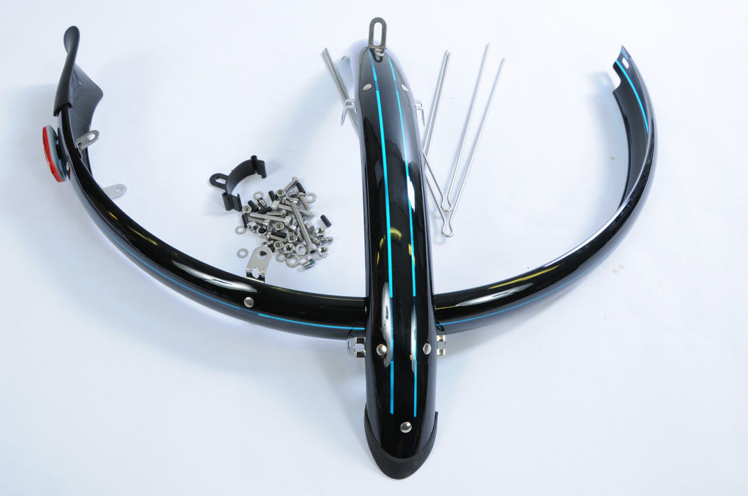 FULL LENGTH 24” MTB/ROAD BIKE MUDGUARDS BLACK/BLUE ALL 24” WHEELS