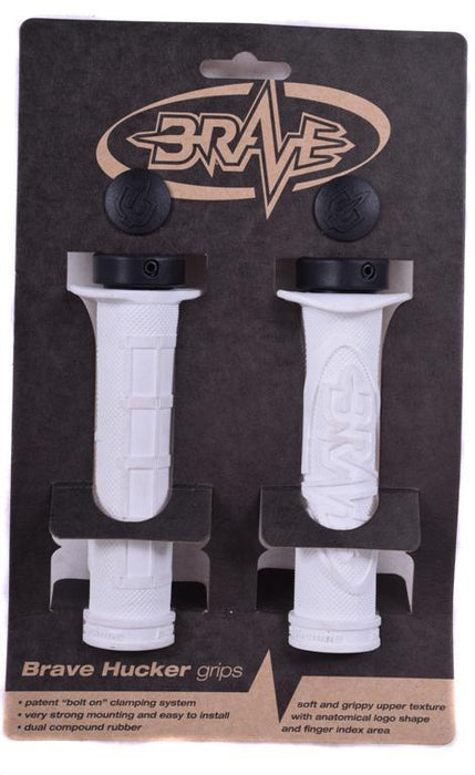 BRAVE 'HUCKER’ HANDLEBAR GRIPS SINGLE LOCK-ON 22.2mm WHITE WITH BLACK RINGS 65%
