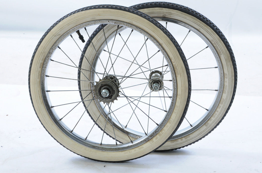 PAIR 18" x 1.75" CHROME BIKE WHEELS WITH WHITEWALL TYRES & TUBES KIDS OLD BIKES