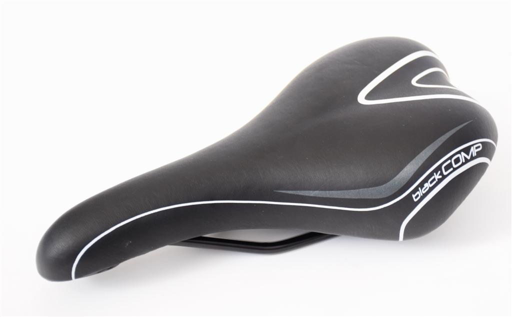 MTB OR ROAD BIKE SEAT SADDLE BLACK COMP IN BLACK-WHITE VINYL SADDLE 250mmx130mm
