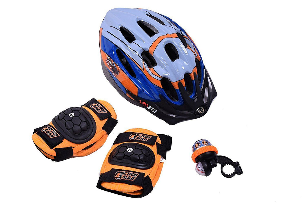 ACTION MAN BOY IDEAL GIFT SET FOR BIKE SCOOTER AND SKATE RIDERS HELMET PADS BELL