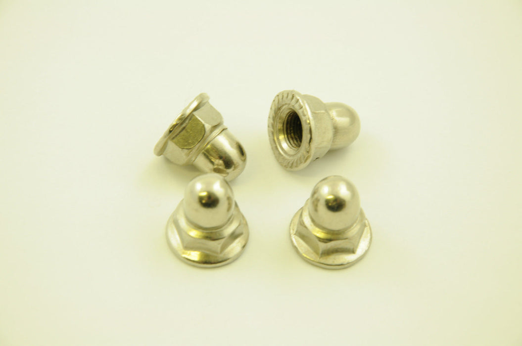 SET 4 VINTAGE BIKE DOME WHL NUTS WITH INTEGRAL WASHER 3-8”AXLE CHROME CYCLE NUT