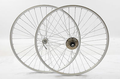 PAIR 700c 622 x 13 ROAD BIKE RACER WHEELS SILVER ALLOY QR HUBS 7 SPEED