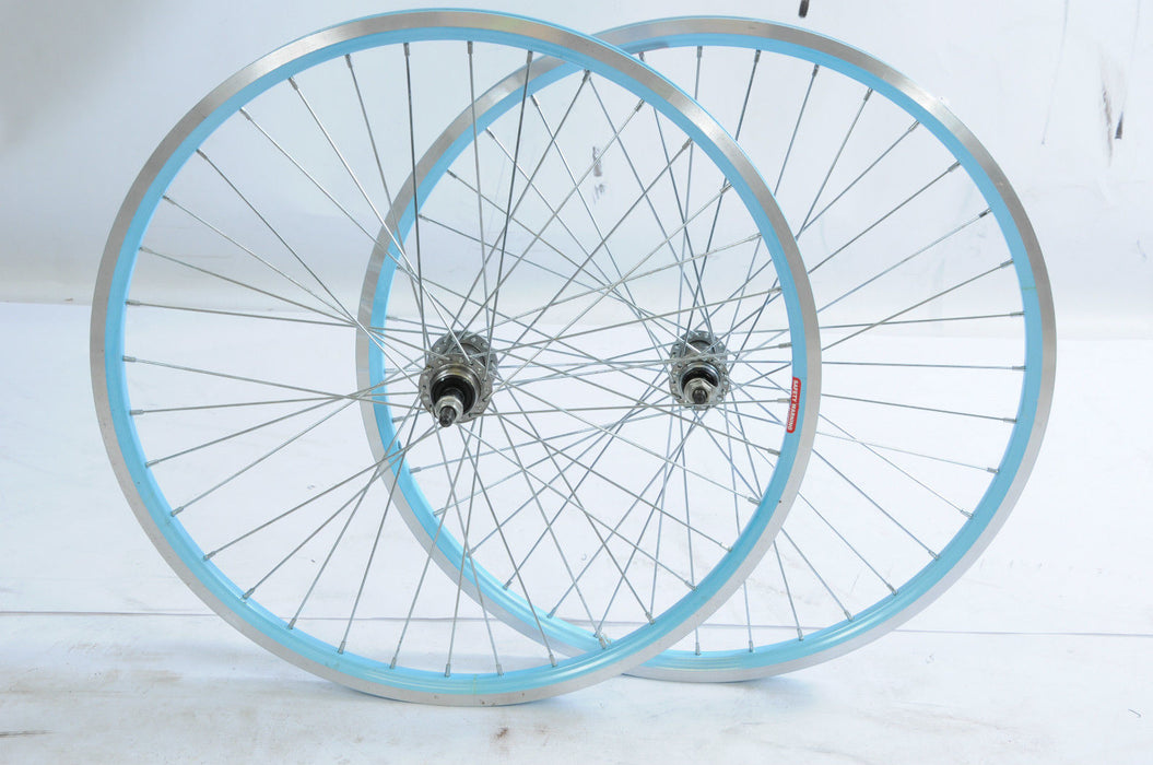 PAIR 24” BLUE RIM MTB WHEELS FROM RALEIGH CHIC 24 x 1.75 ALLOY SUITS 5-6 SPEED