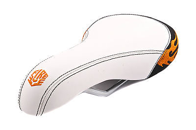 FLAME PATTERN DOWNHILL MTB SADDLE OR CRUISER/DRAGSTER SEAT WHITE