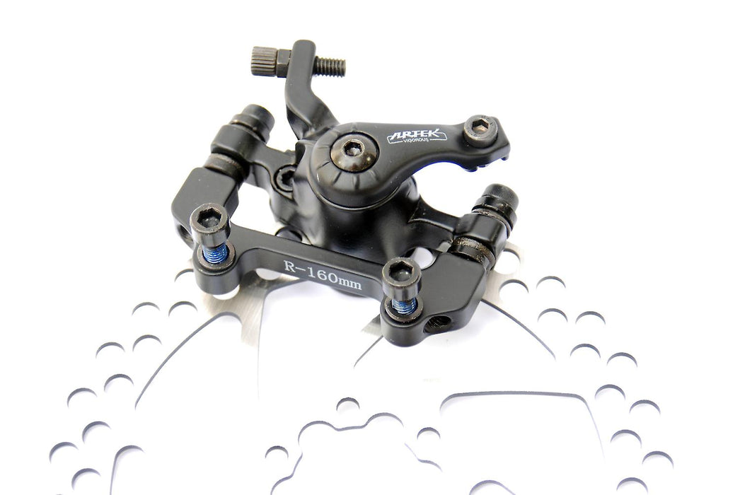 Artek Bike Rear Mechanical Cable Disc Brake Caliper & Rotor Set 160mm Inc Bolts