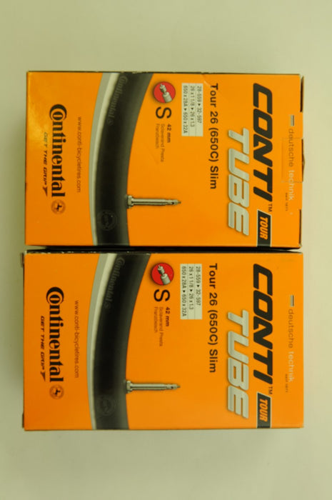 PAIR CONTINENTAL 650c 26 x 1 1-8 UP TO 26 x 1.3  42mm PRESTA VALVE BOXED INNER TUBES