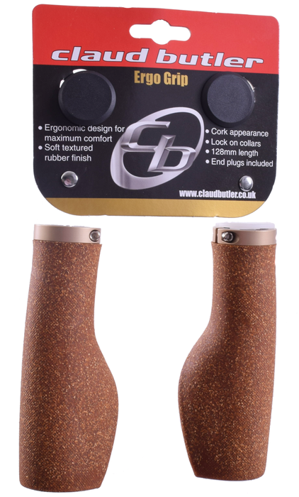 PAIR CLAUD BUTLER CORK LOCK ON HANDLEBAR BIKE GRIPS ERGO SOFT COMFORT BROWN FOR 22.2mm HANDLEBARS 50% OFF