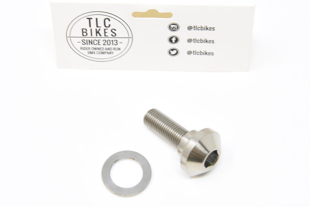 A TLC Bikes Metric Aircraft Grade 5 Titanium Hub Bolt With Spacer Natural Suit Colony, Proper, Bsd, Odyssey, Demolition, Halo, Shadow Etc