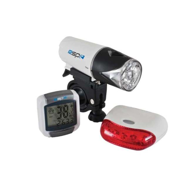 RALEIGH RSP NIGHT BURST 5 LED F & R BIKE LIGHTS SET + CYCLE COMPUTER, IDEAL GIFT PACK SALE