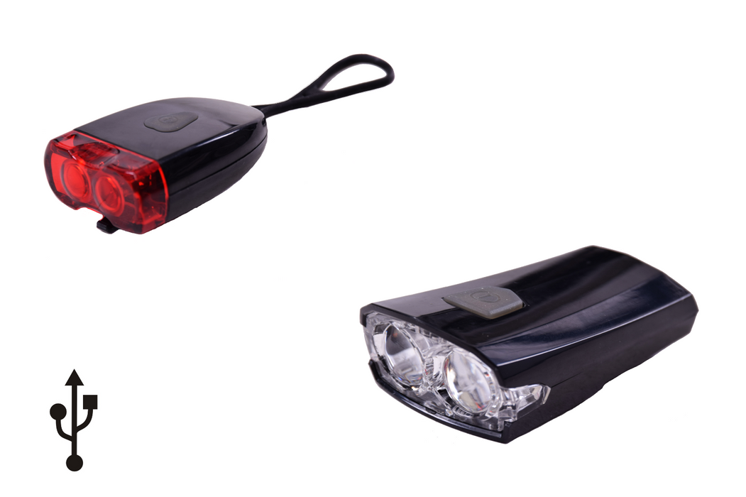 Ammaco High Power Front & Rear Lights Set LED USB Charge Cycling Bike Safety Set