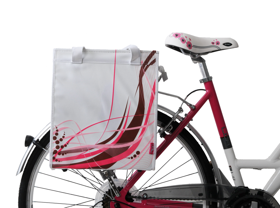 Amsterdam Style Bike Single Pannier Bag Shopping Luggage Carrier Bag Pink-White