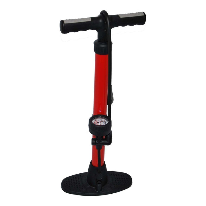 CYCLE ENTHUSIAST TRACK PUMP 120 PSI FLOOR PUMP WITH GAUGE FOR ALL VALVES RED