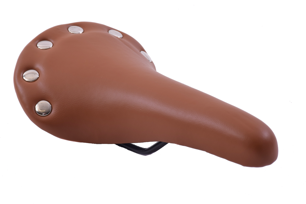 BIKE SEAT CLASSIC STYLE BROWN LEATHER LOOK RIVETED TOP TRADITIONAL BICYCLE SADDLE