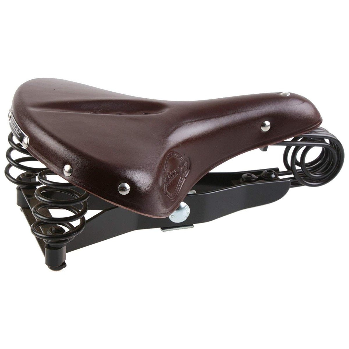 Selle Vélo Randonnée Lepper Vintage - Cuir Marron Avec Ressorts - Made In Holland - 240mm