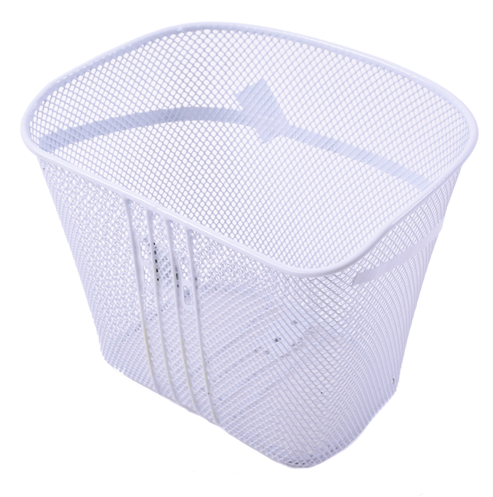 VERY STRONG LARGE FRONT FITTING BIKE SHOPPING BASKET STEEL WIRE MESH COMPLETE WITH SUPPORT WHITE