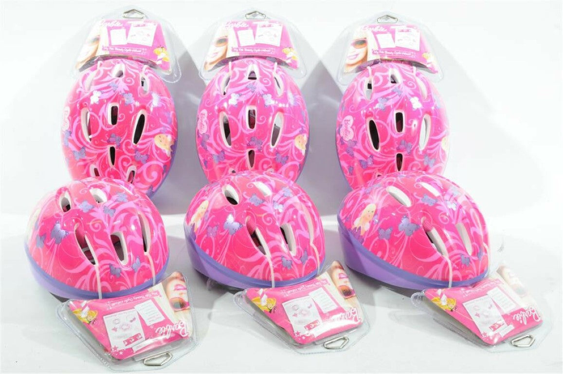 barbie bike helmet set JOB LOT 6 BARBIE CHILDS CYCLE SAFETY HELMETS 46-52cm IDEAL PRESENT