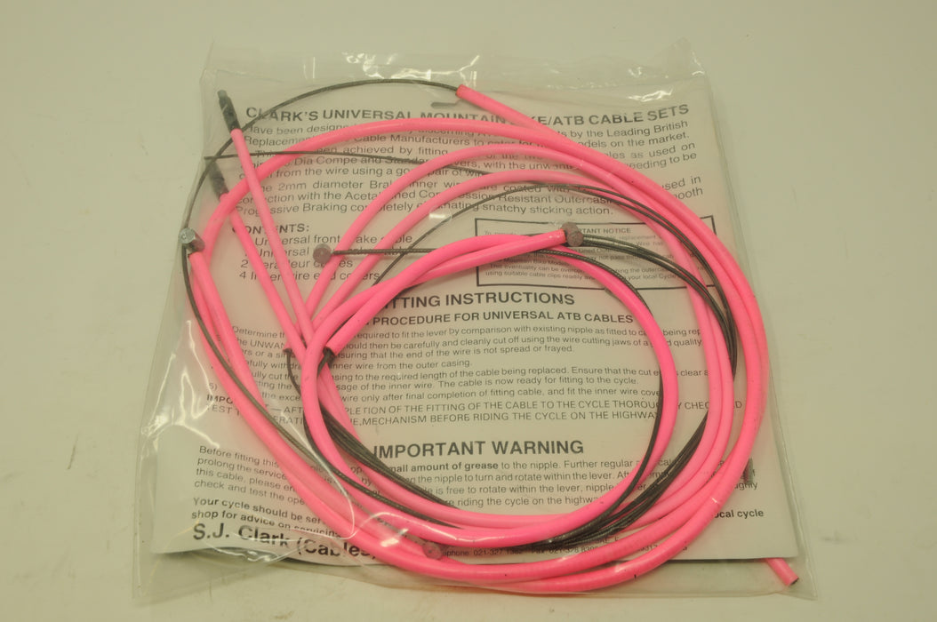 CLARKS MTB PINK MOUNTAIN BIKE CABLE  SET FOR SHIMANO DIA-COMPE LEVERS TEFLON COATED