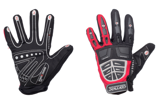 CARNAC'S MTB FORCE 250 FULL FINGER GLOVES, GEL PADS MAGNETIC CLOSURE RED SMALL