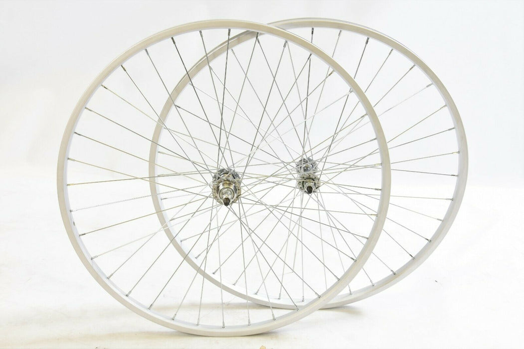 Pair Classic Vintage 60’s 70’s 80’s Racing Bike Wheels 26 x 1 3-8 (26 X 1 1-4) Alloy Rim With Rare Steel Narrow Hubs