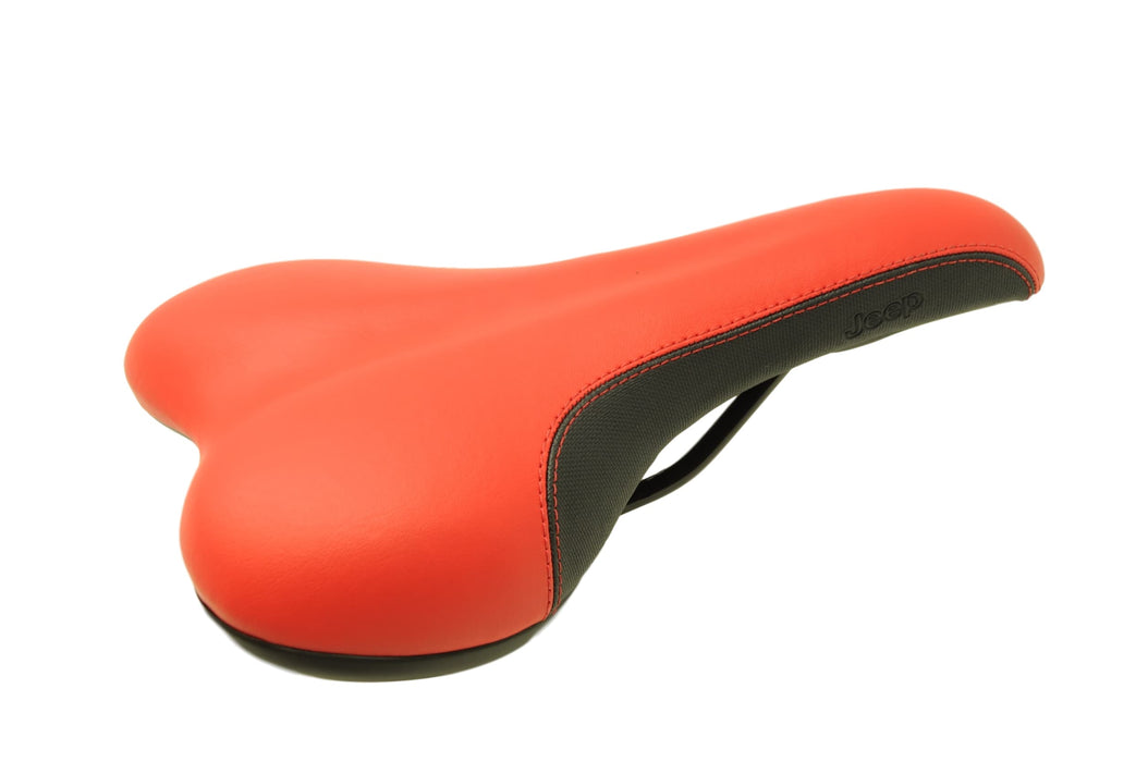 RED & BLACK MTB BIKE SEAT BY “JEEP” QUALITY PADDED ADULTS BICYCLE CYCLE SADDLE