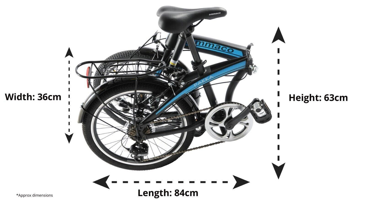 Ammaco Folding Bike Pakka Metro 20" Wheel Commuter Bike Black