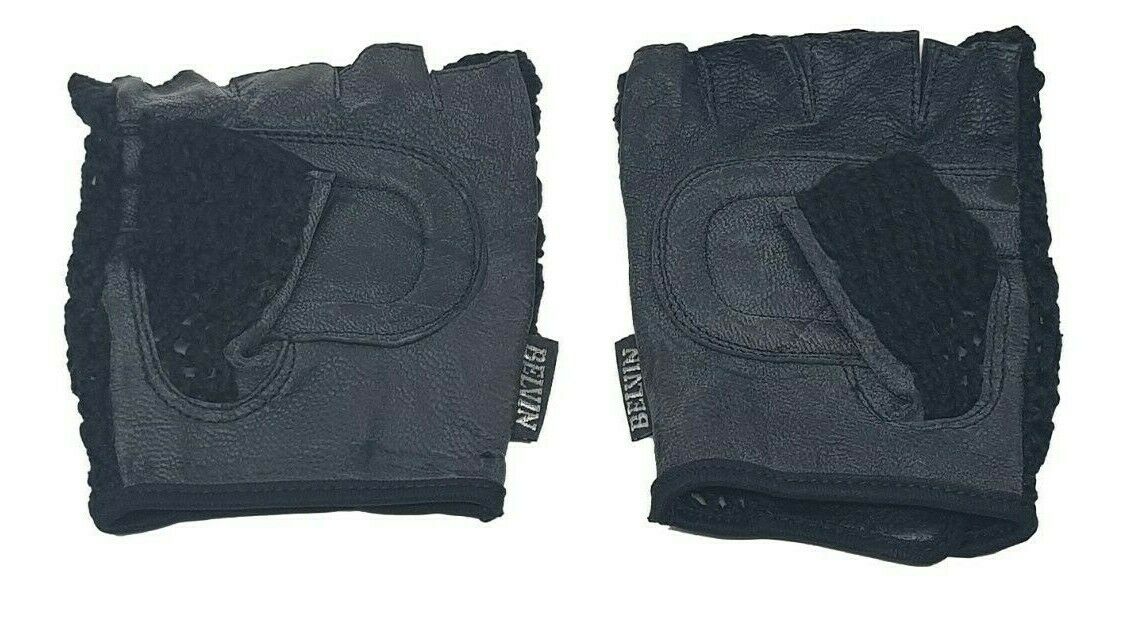 PAIR OF TRACK BIKE CROCHET LEATHER PALM CYCLE MITTS BLACK - CHOOSE SIZE: XS, SML, XL
