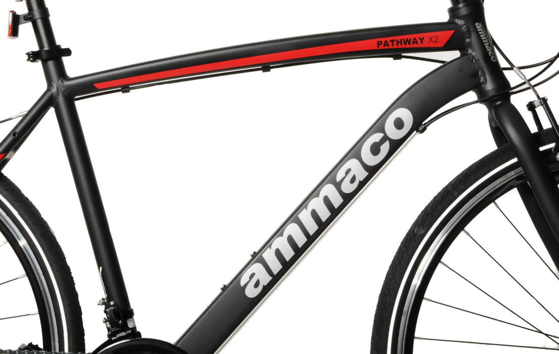 Ammaco Pathway X2 Mens Hybrid Bike 700c Wheel 21" Alloy Black 24 Speed Bicycle