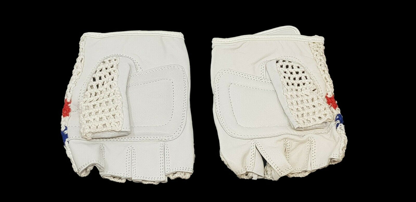PAIR OF TECHNO TRACK BIKE CROCHET LEATHER PALM CYCLE MITTS WHITE - EXTRA LARGE