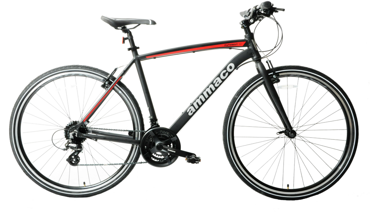 Ammaco Pathway X2 Mens Hybrid Bike 700c Wheel 21" Alloy Black 24 Speed Bicycle