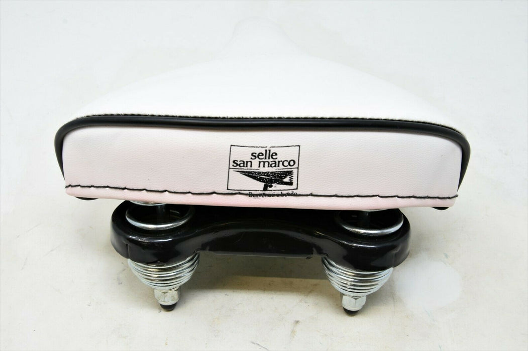 San Marco White - Pink Bled Edge Classic Sprung 80’s Bike Saddle Seat Caprice Etc