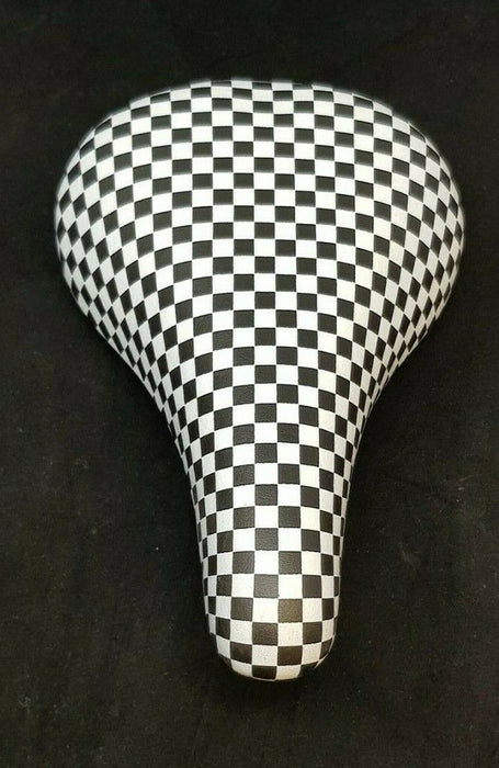 Raleigh Fury 2016 Junior Bike Saddle + Clamp, Black & White Checkered Saddle