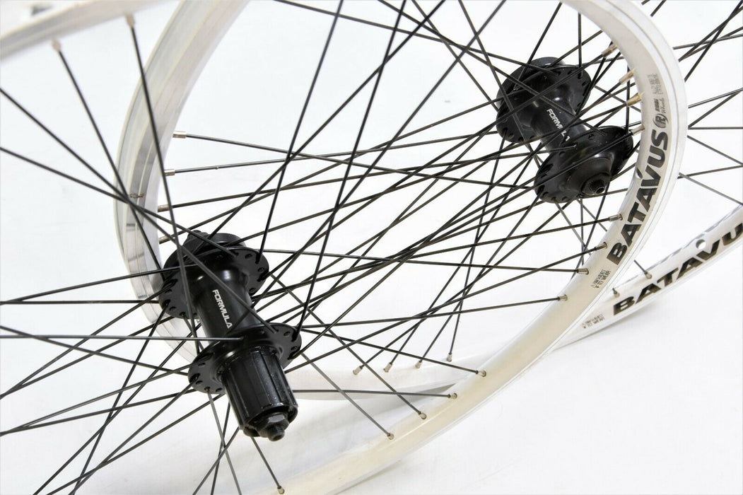 Pair Disc Hub 26” MTB Wheels  9 X 4 Spoking White Airline Double Wall Rims Suits 8 Or 9 Speed Cassette Quick Release