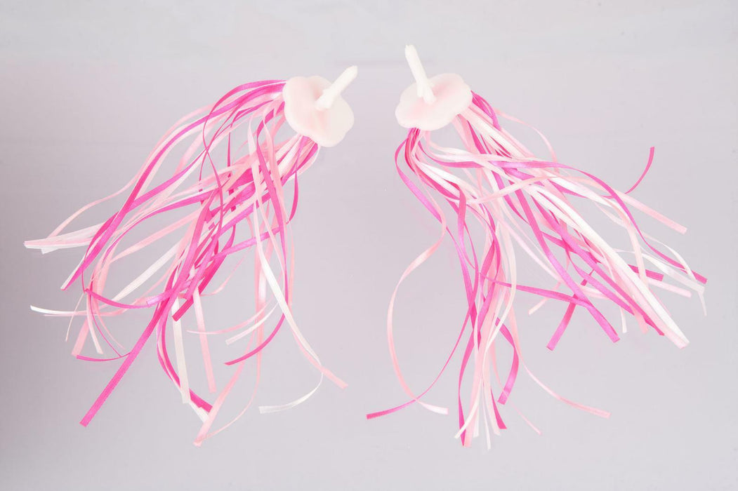 Pair Kids Pink And White Bicycle Handlebar Tassels Streamers Ribbons