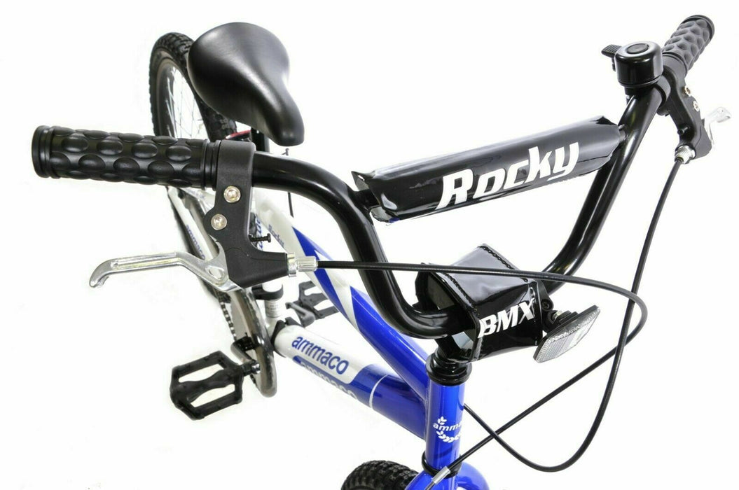 Ammaco Rocky 18" Wheel BMX Kids Boys Childs Blue & White Bicycle Bike Age 6 +